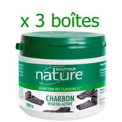 Charbon végétal actif - 3 boîtes de 200 grammes - Boutique Nature